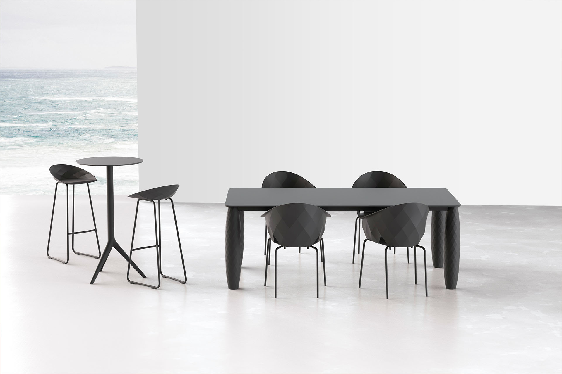 Vases outdoor chairs, table and stools by JM Ferrero Vondom