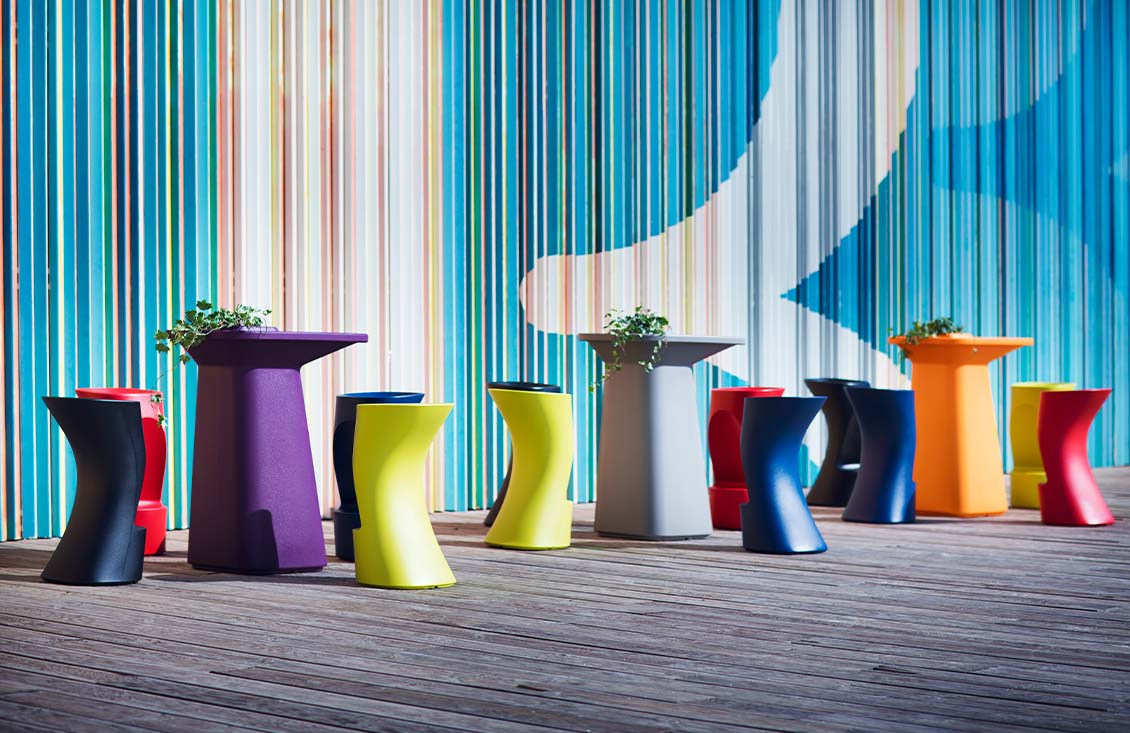 Noma outdoor items furniture stools and planters by Javier Mariscal Vondom